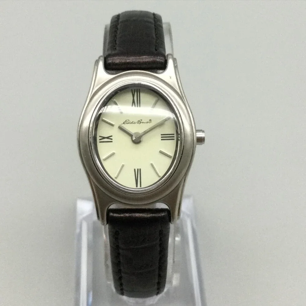Vintage Eddie Bauer Womens Watch 22mm Oval Dial Brown Leather New Battery